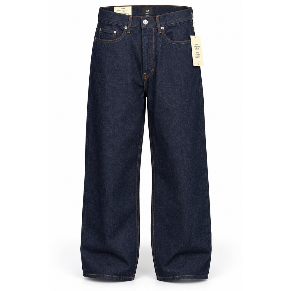 H&M Baggy Fit Jeans Mens 30/32 Dark Wash Recycled Cotton Indigo Denim NWT